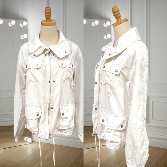 Vintage White Utility Windbreaker Jacket | Drawstring Waist | Size 6 (S/M) - Picture 1 of 9